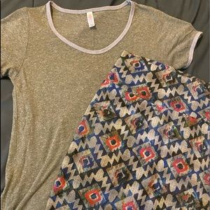 Lularoe XS Classic T Gray Shirt Plus S Cassie Skirt Outfit Bundle Multicolored
